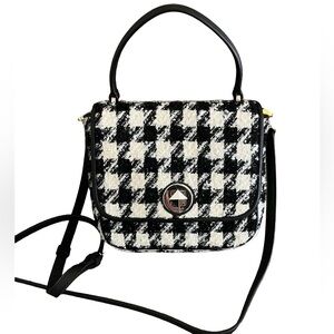 LIKE NEW!PERFECT! KATE SPADE NATALIA HOUNDSTOOTH & LEATHER HANDBAG/CROSSBODY BAG